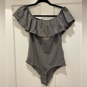 J. Crew off the shoulder ruffle gray bodysuit. Brand new with tags, size M.
